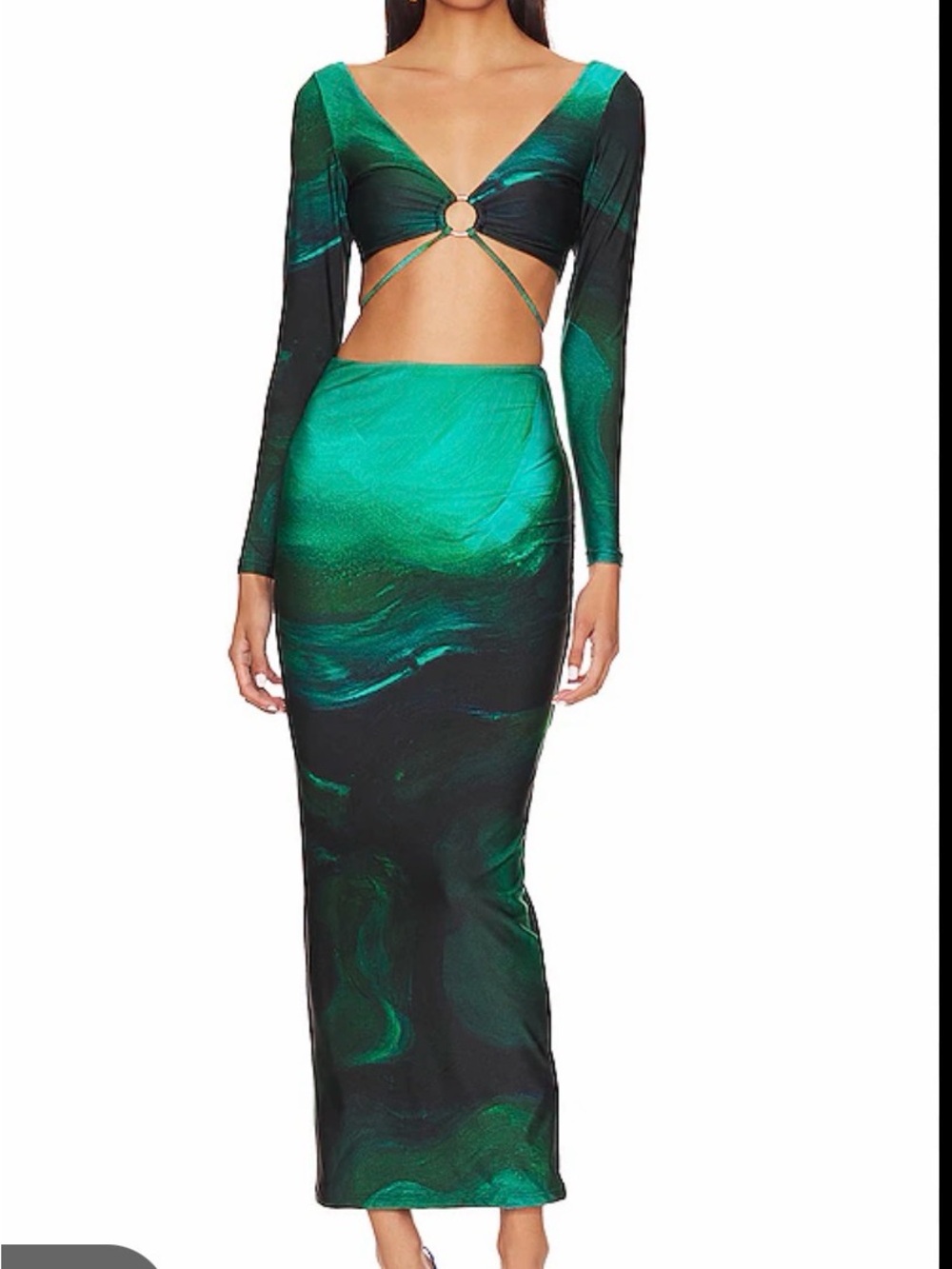 Farai London Green & Black Marble Midi Dress